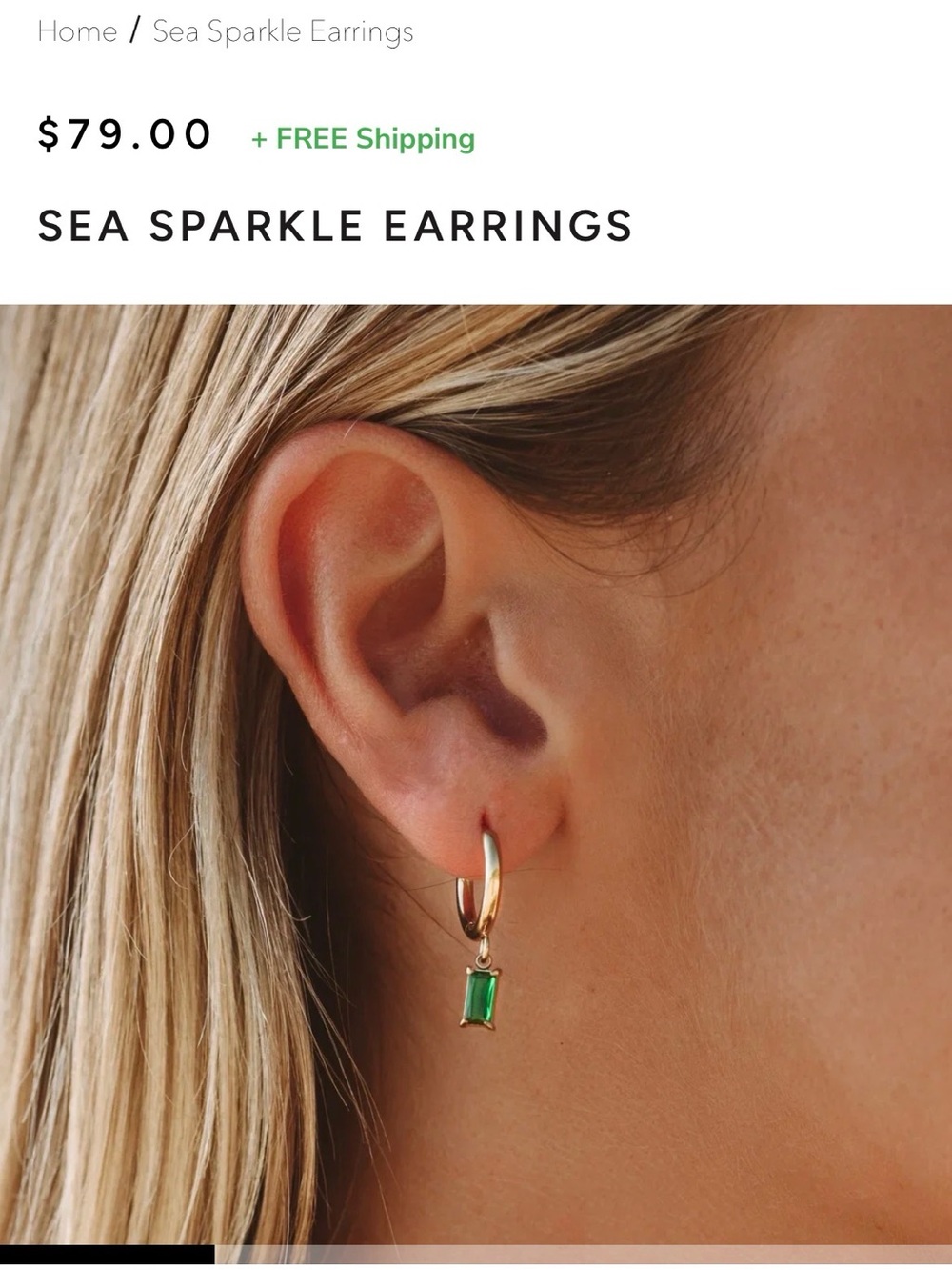 Atolea Sea Sparkle Gold Huggie Earrings with Green Gem